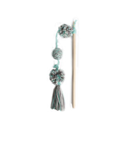 AFP Cat Toy Knotty Habit Yarn Pom Pom Wand Grey