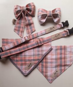 Peach Tartan Collar, Girly Bow & Bandana (Unisex)